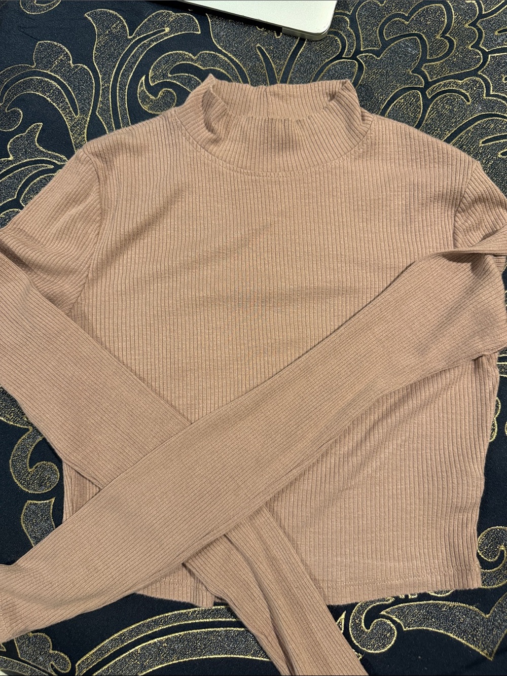 Aqua Ribbed Mock Neck Long-Sleeve Top - Taupe